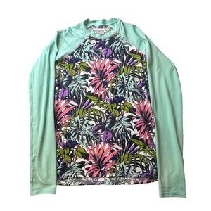 Columbia Rash Guard Shirt Girls XL 18/20 Mint Tropical Floral Omni-Shade LS